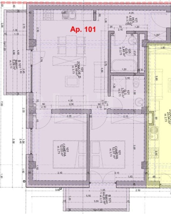 Apartament cu 3 camere, 60,59 mp, într-un bloc nou, zona ultracentrala