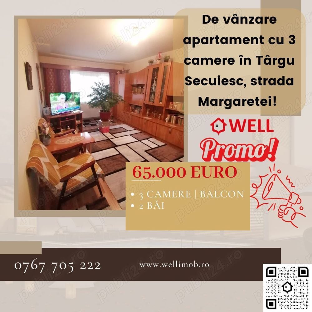 De vânzare apartament cu 3 camere în Târgu Secuiesc, strada Margaretei! 