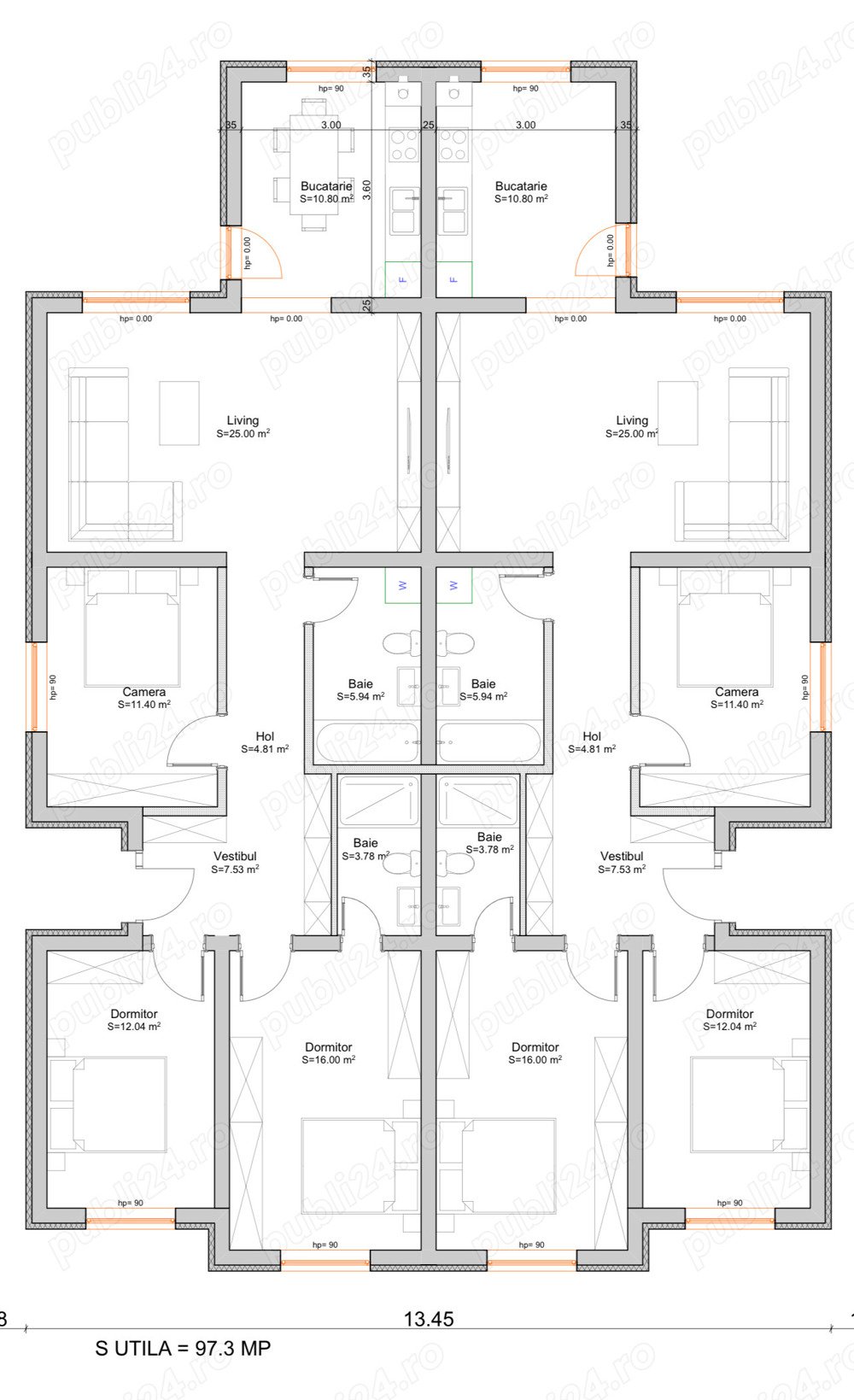 Duplex cu 4 camere - 98 mp utili