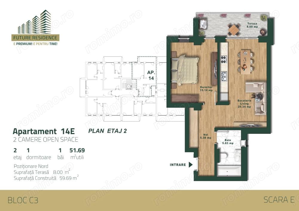  Apartament 2 camere - Lift - Finisaje - Comision 0% - Piscina - Curte comuna cu gradina - Terasa