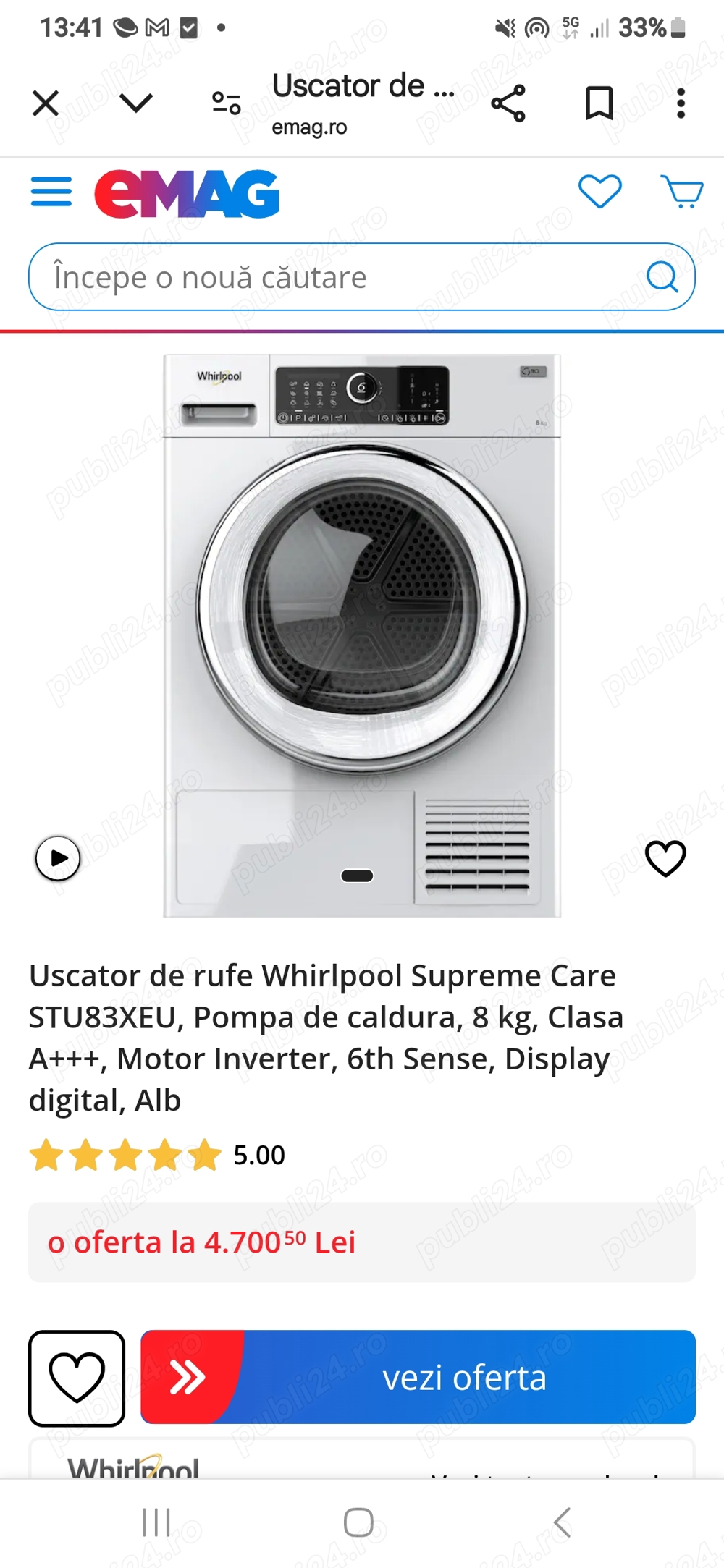 Uscator de rufe Whirlpool ST U 83X EU, pompa