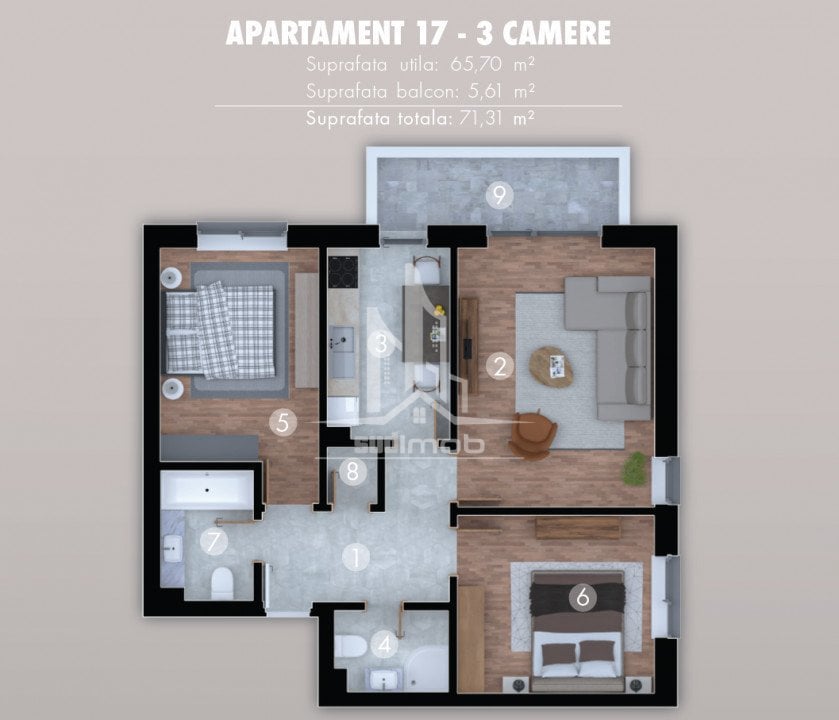 Solstitiului 3 camere decomandat cu 2 bai.