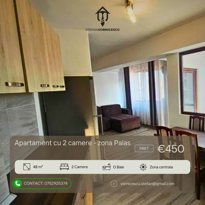 Apartament 2 camere de închiriat – Zonă Palas, Str. Moldovei