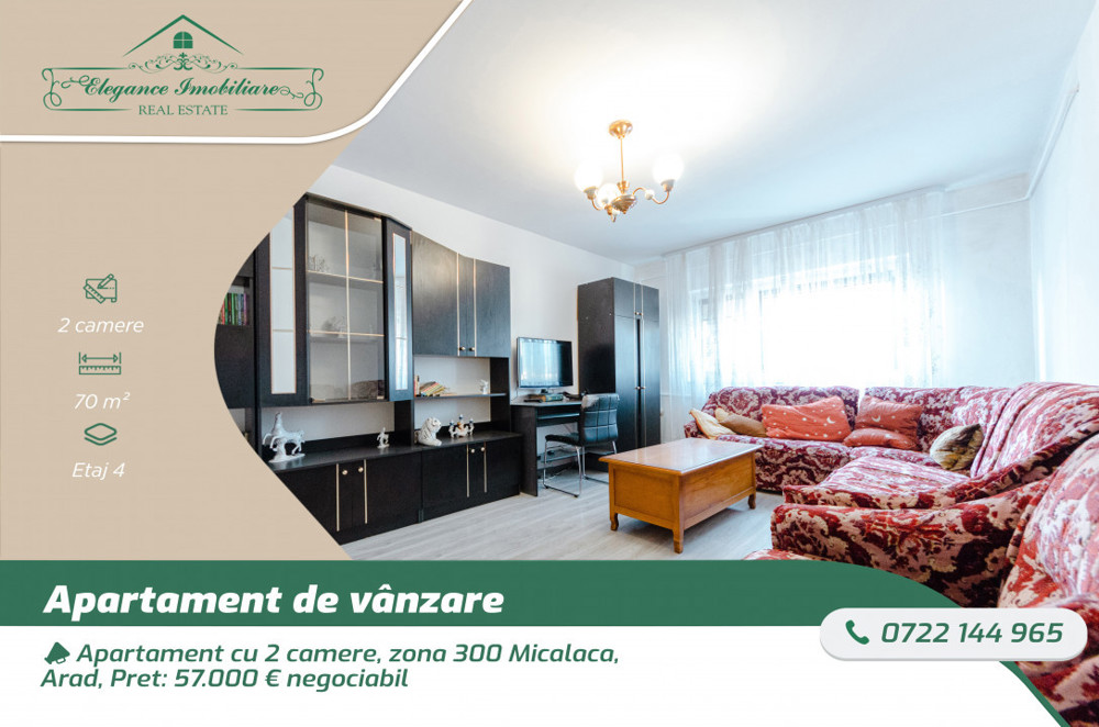 Apartament cu 2 camere, zona 300 Micalaca, Arad