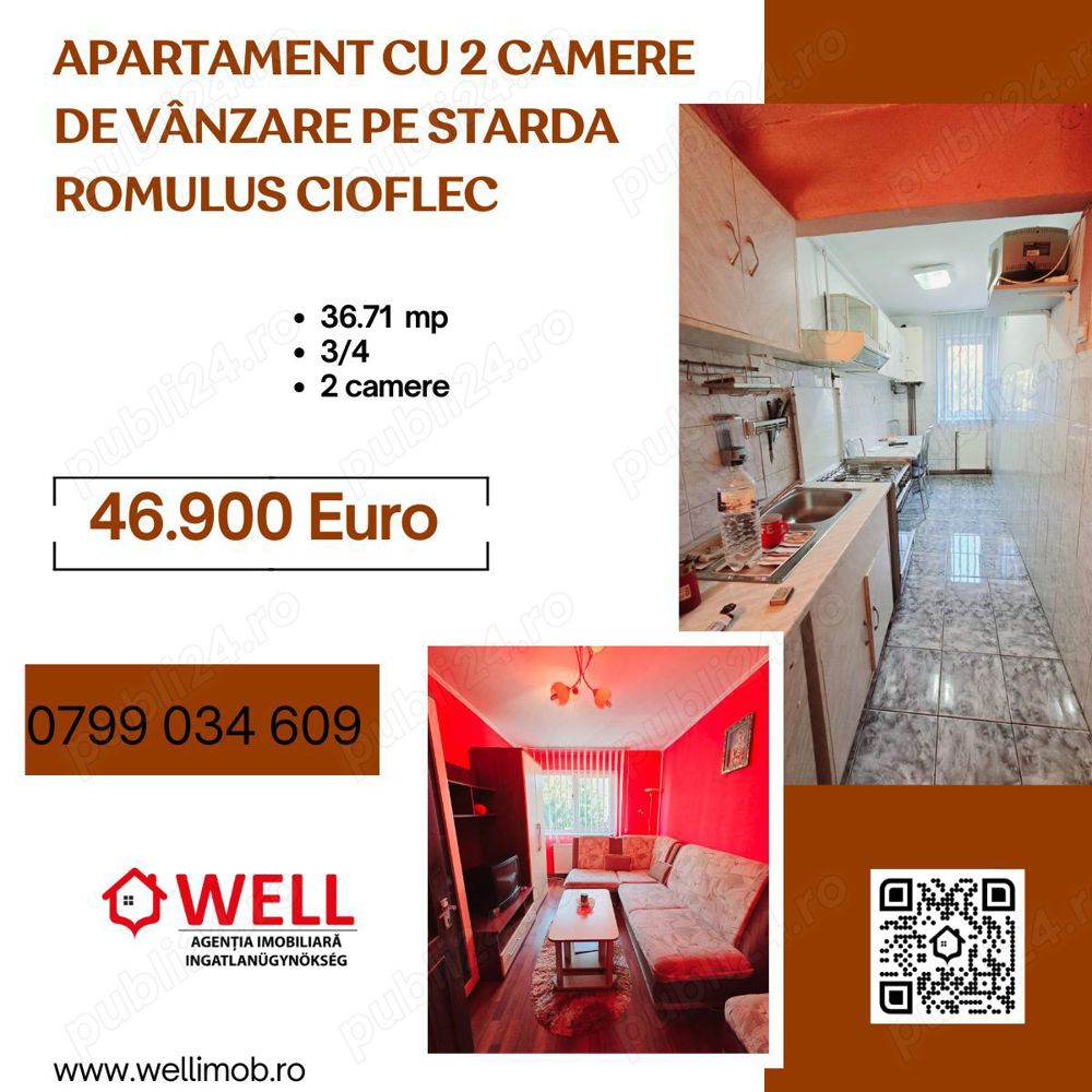 Apartament cu 2 camere de vânzare pe starda Romulus Cioflec