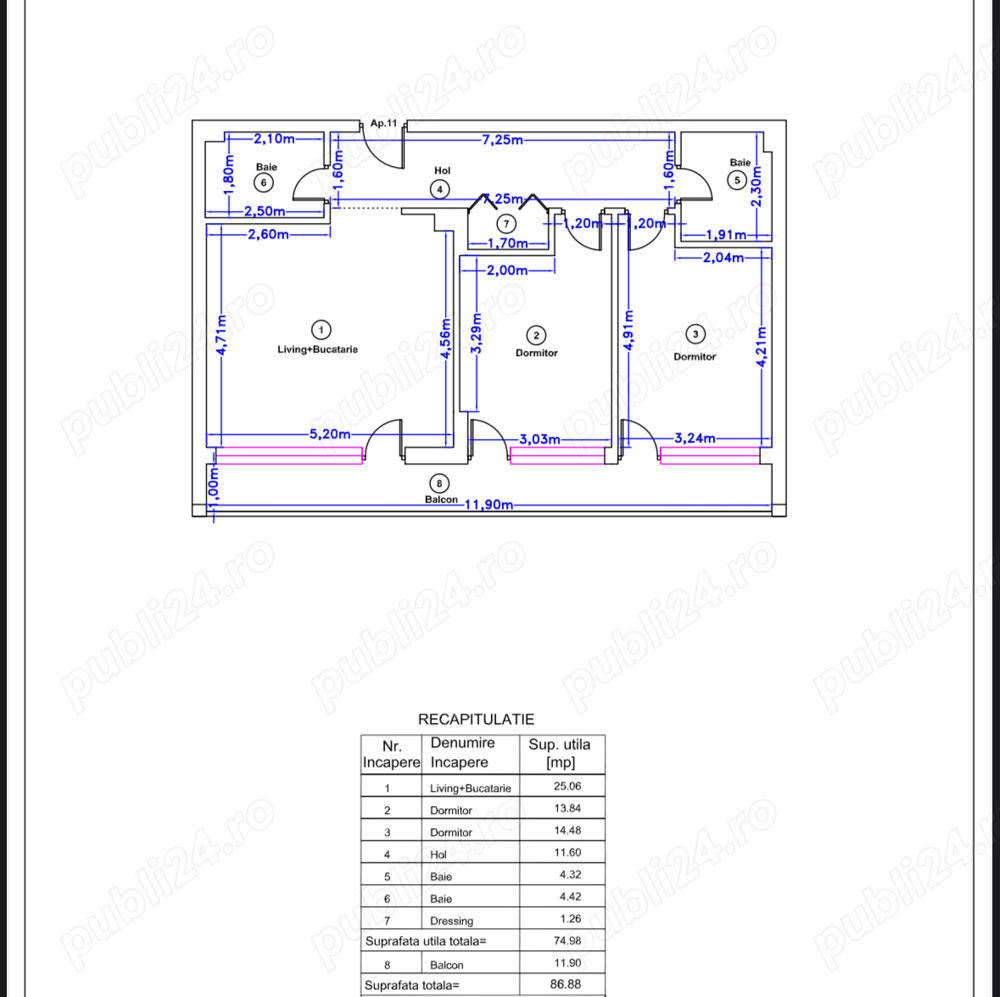 apartament 3 camere 2 bai