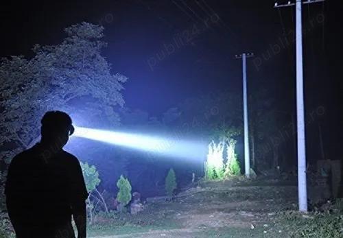 Lanterna frontala led tip laser puternica zoom raza 300metri cu acumulator incarcare usb