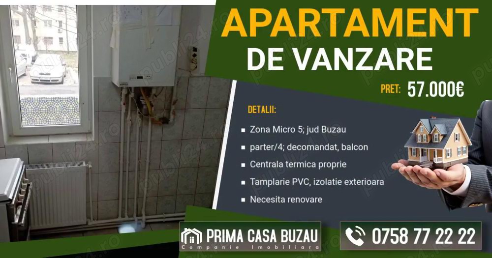 Apartament cu 2 camere in zona Micro 5 parter decomandat Pret: 57.000 neg