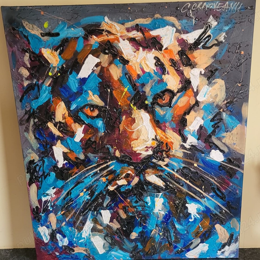 " TIGER " COSTIN CRAIOVEANU (1975) Pictura Mixed panza tablou POP ART