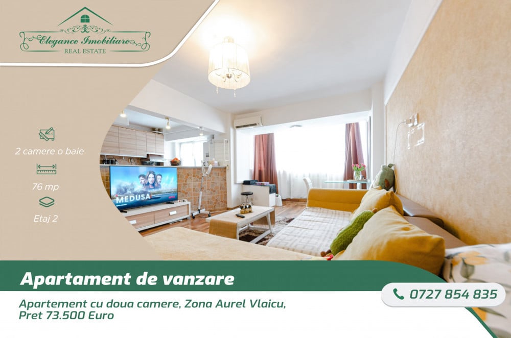 Apartament de vânzare cu doua camere, zona Aurel Vlaicu, pret 73.500 Euro