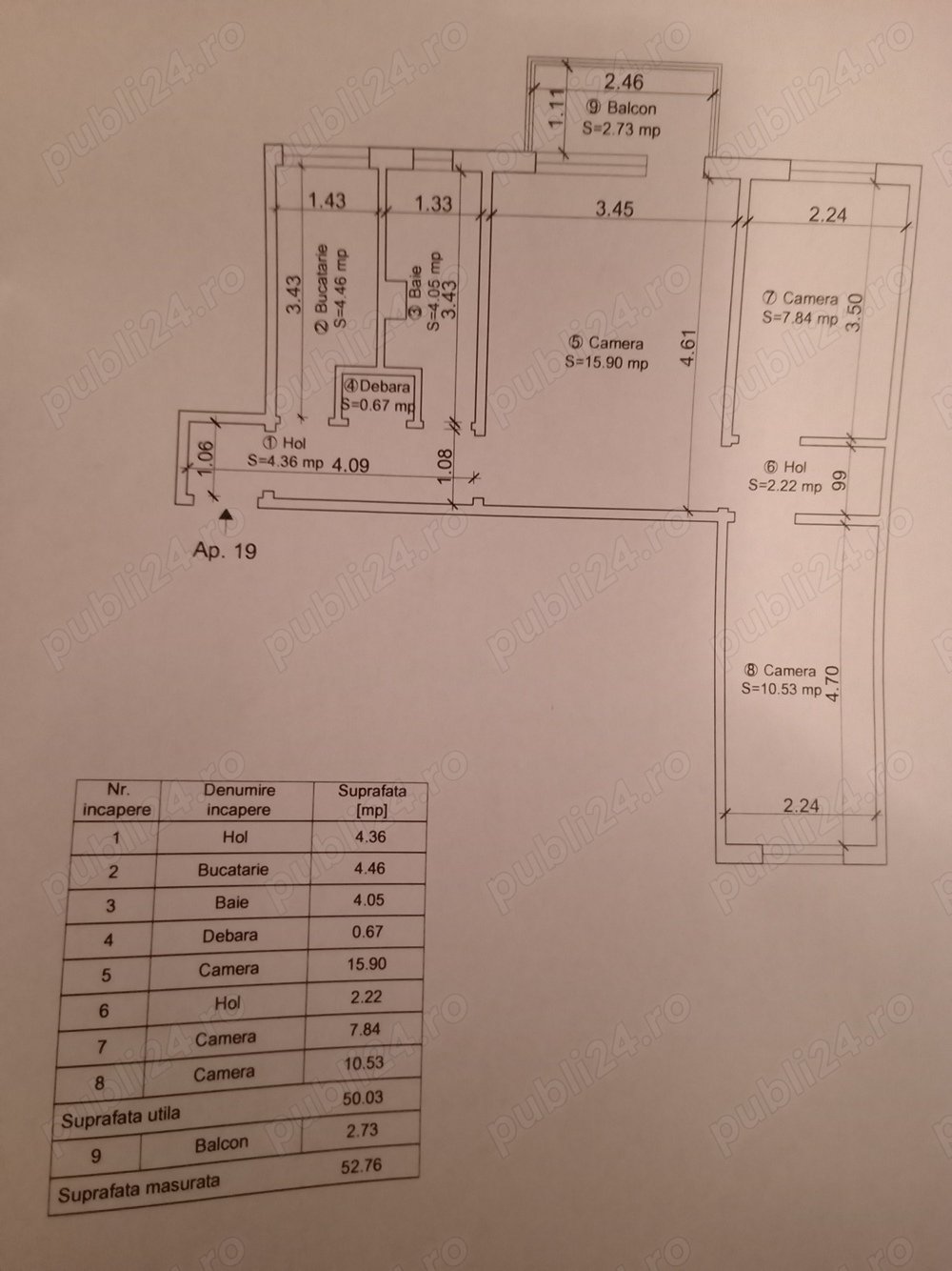 Apartament cu 3 camere semidecomandat