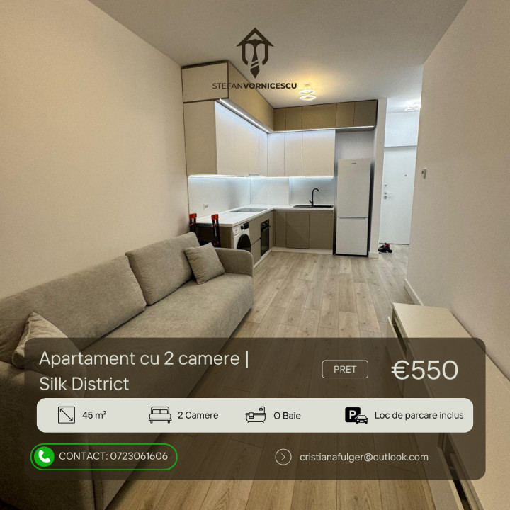  Apartament cu 2 camere | Parcare la interior | Silk District 