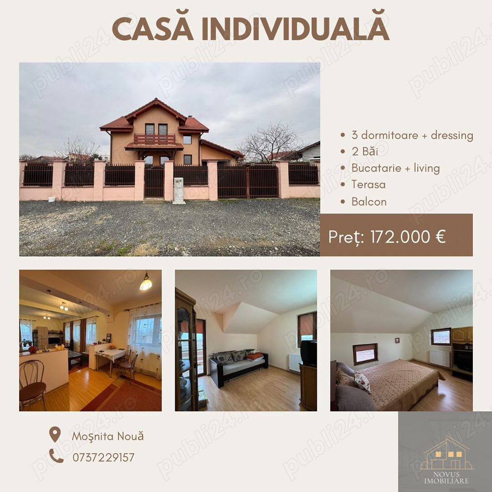 Casa individuala Mosnita Noua, P+M+Garaj, 115mp utili, 659mp teren