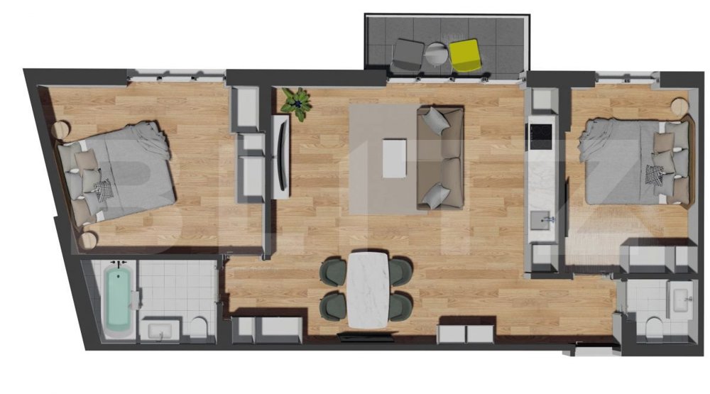 Apartament spatios cu 3 camere, 2 bai, 72 mp, zona Vivo