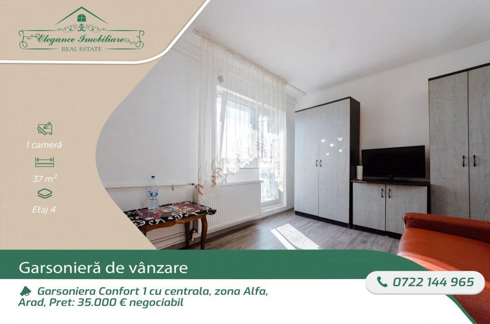 Garsoniera Confort 1 cu centrala, zona Alfa, Arad