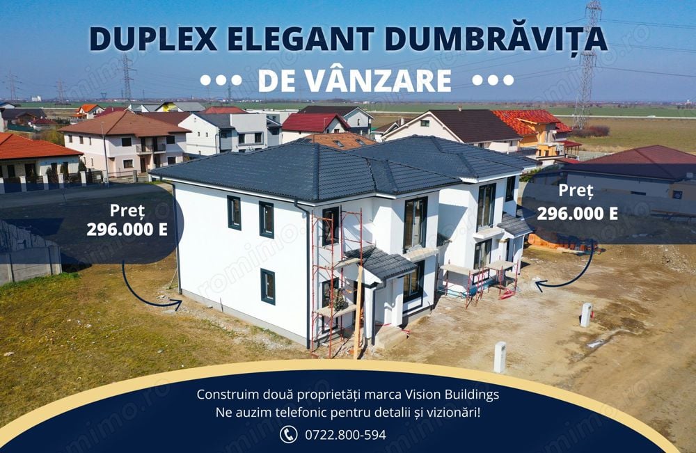 Duplex premium în Dumbrăvița | Design modern, materiale premium | 266 mp utili, 8 camere, 6 băi