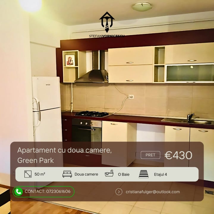 Închiriere Apartament 2 Camere | Green Park – Tătărași | 50 mp | 430 €