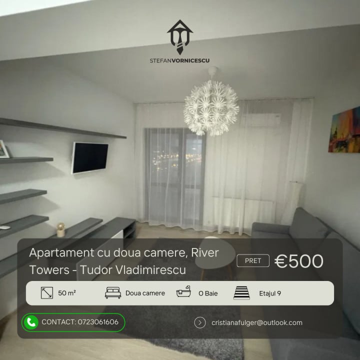 Închiriere Apartament 2 Camere | River’s Towers, Iași | 500 €