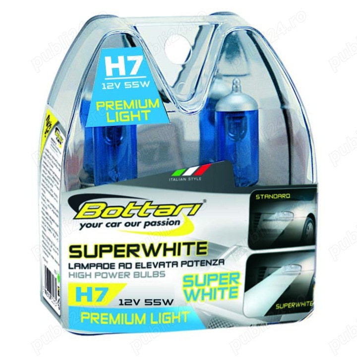 Set 2 becuri de mare intensitate Super White H7 -  12V, 55W, PX26D