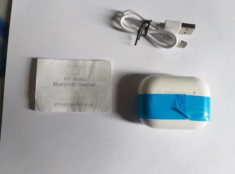 Casti bluetooth TWS, cu dock incarcare, culoare alba, touch control, noi 