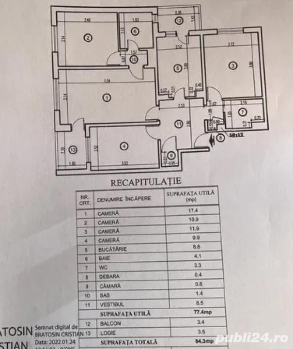 Vand apartament cu 4 camere Crangasi etaj 3 din 8 la 5 minute de metrou