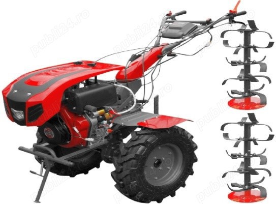 Motocultor WEIMA WM1100BE(KM)-6 cu freza tractata si remorca + roti metalice