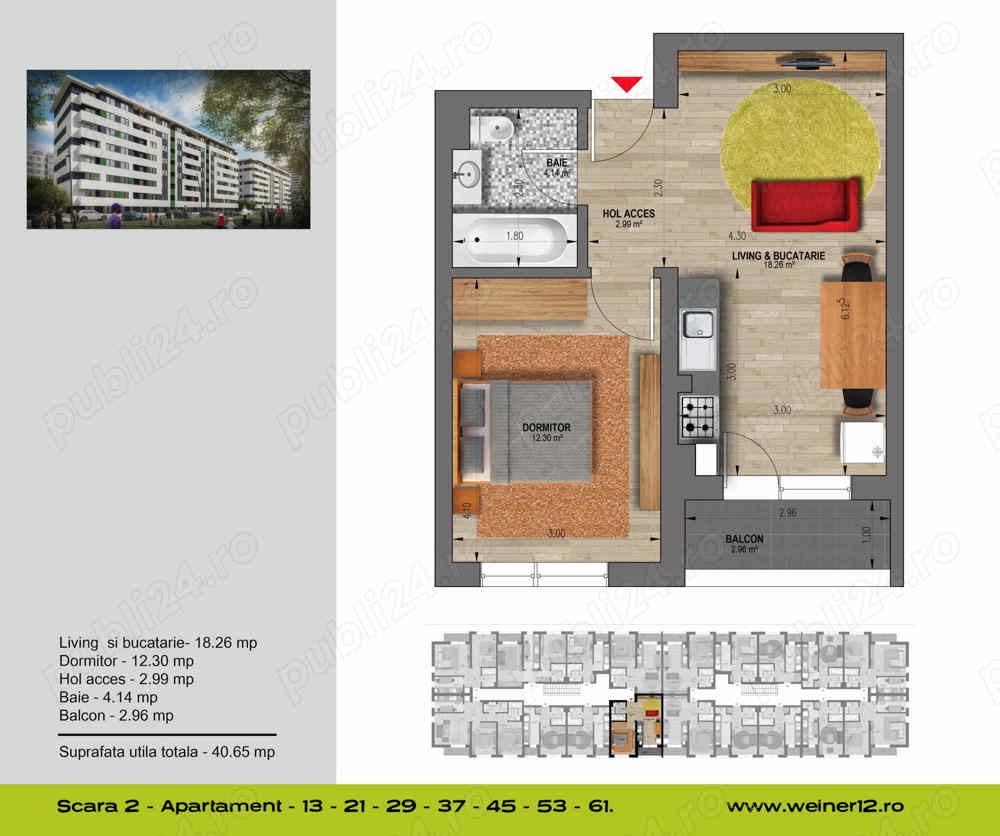 Inchiriez apartamanet doua camere tip studio nemobilat