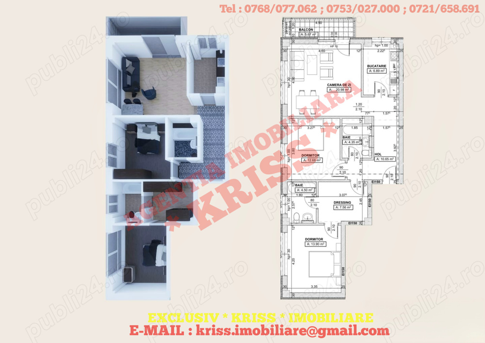 Kriss Imobiliare Apartament 3 Camere TRIVALE Bloc Nou 2025 Comision 0%