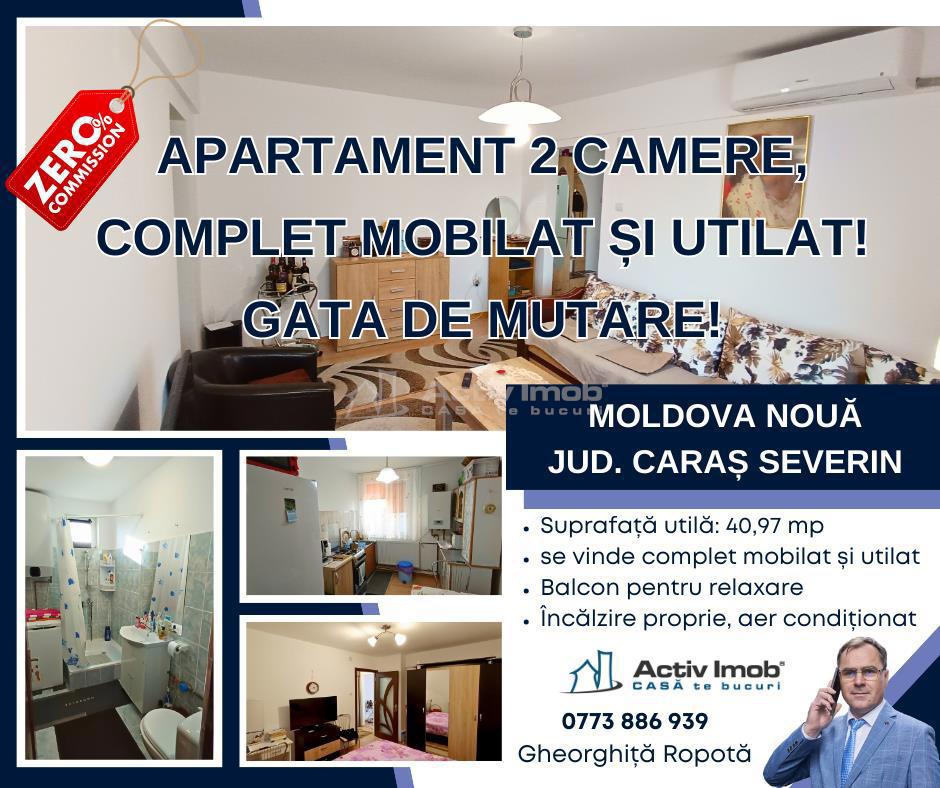 Moldova Noua, Apartament 2 cam. complet mobilat  #537;i utilat – gata de mutare!