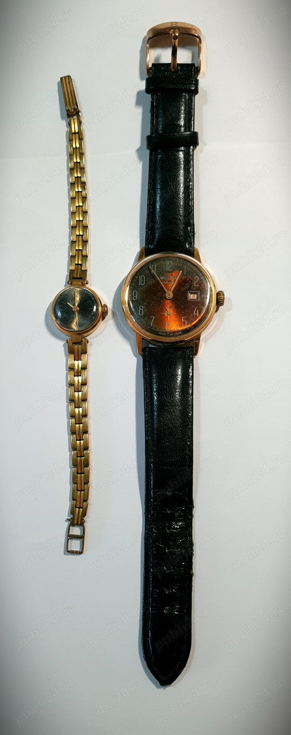 WOSTOK și ZARIA, pereche de ceasuri vintage, rusești, placate cu aur, funcționale