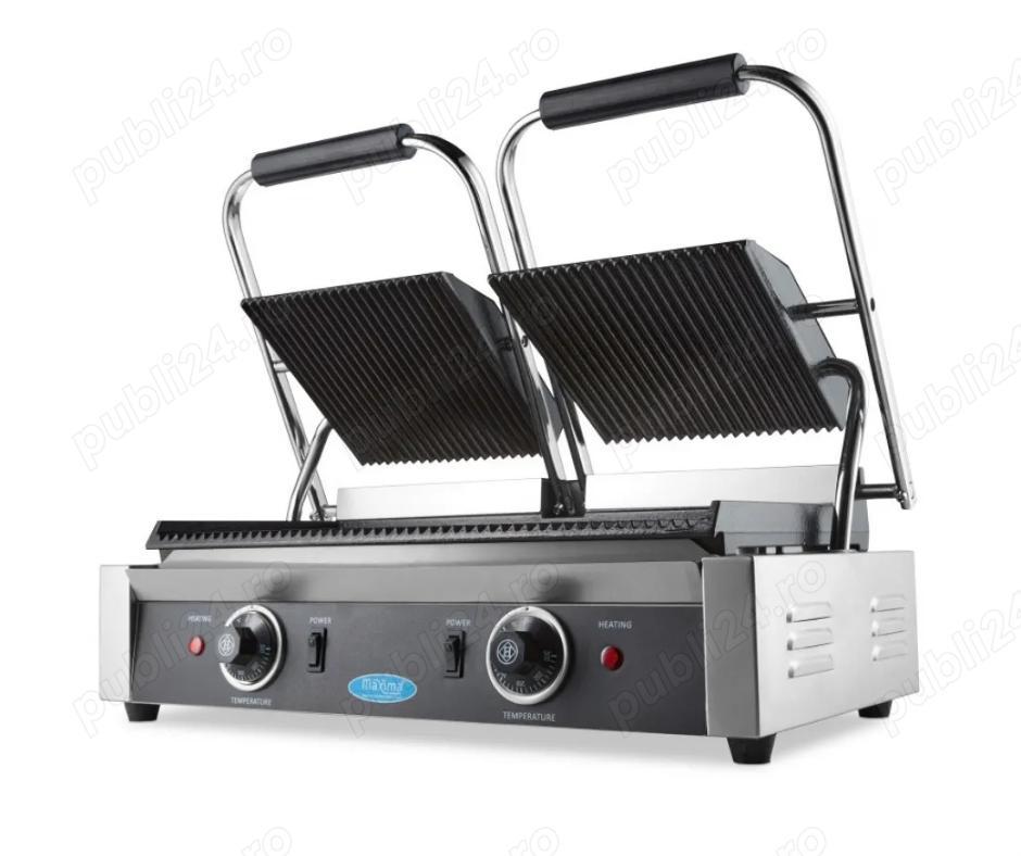 Contact grill dublu   placă striată - 2 x 22 cm