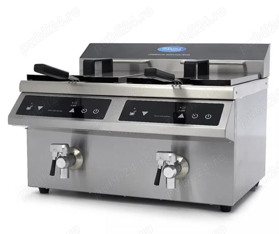 Friteuză cu inducție 2 x 8 litri cu 2 robinete, LED și control tactil