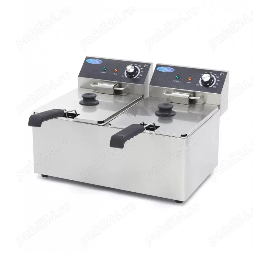Friteuză 2x8 l   cu zonă rece   termostat între 50 C și 200 C