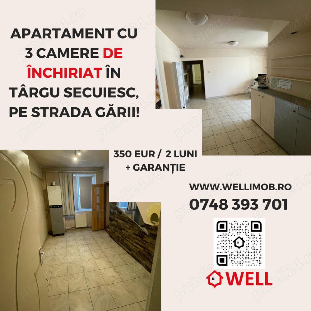 Apartament cu 3 camere de închiriat în Târgu Secuiesc, pe strada Gării!