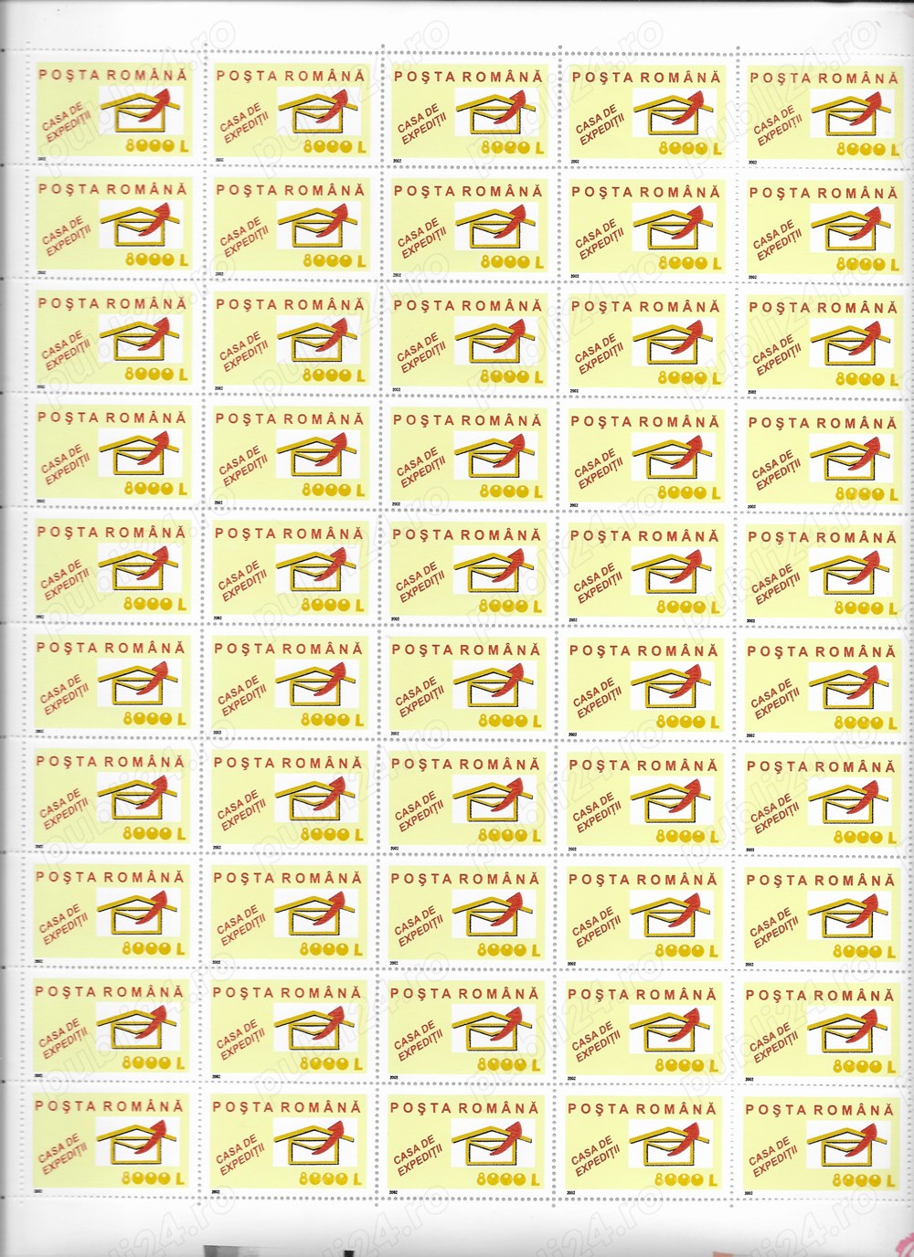 Romania 2002 - Servicii postale II uzuale, serie in coli de 50 ,MNH, LP 1594