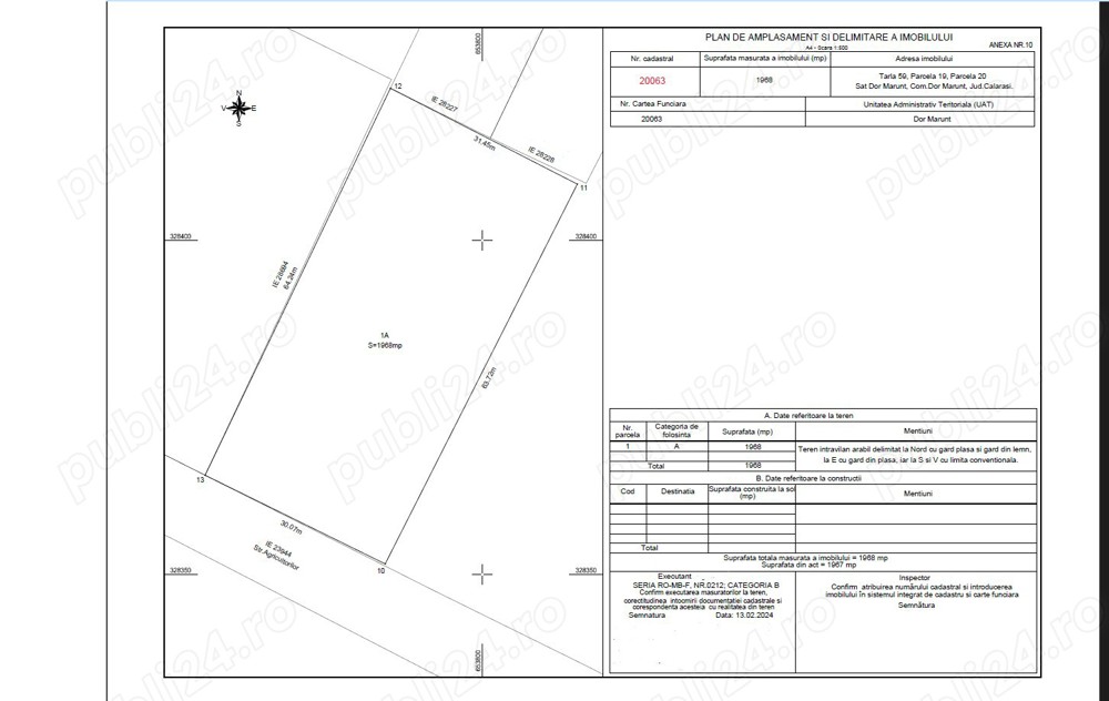 Teren intravilan arabil  - 1968 mp - loc. Dor Marunt - jud Calarasi