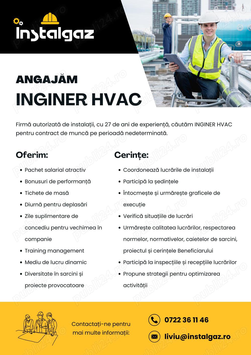 Angajăm INGINER HVAC (ventilații) în București