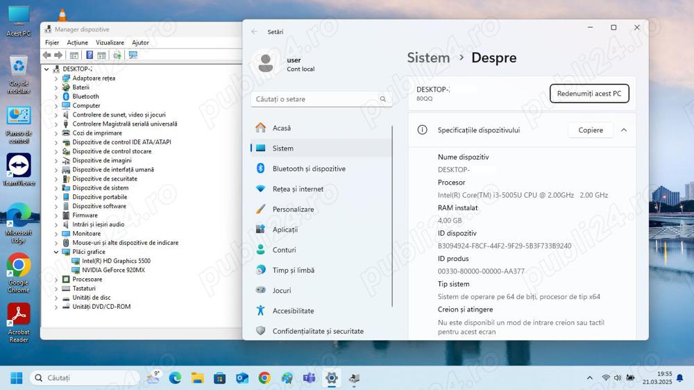 Vând laptop Lenovo Ideapad 100 15IBD Windows 11 Pro și imprimantă WIFI HP