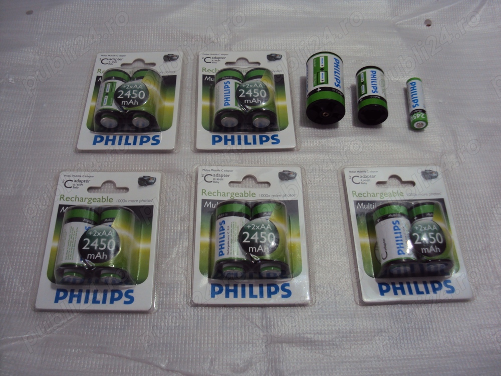 acumulatori AA Philips 2450 mAh cu adaptor R14,set 2buc