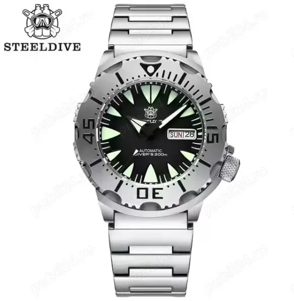 STEELDIVE SD1984 42mm Black Monster skx seiko 200M Waterproof NH36 Day Function Sapphire Glass Autom
