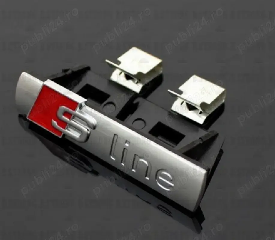 Sigla Audi S-line grilaj cu sistem de prindere, sigla metalica rezistenta la UV si agenti chimici