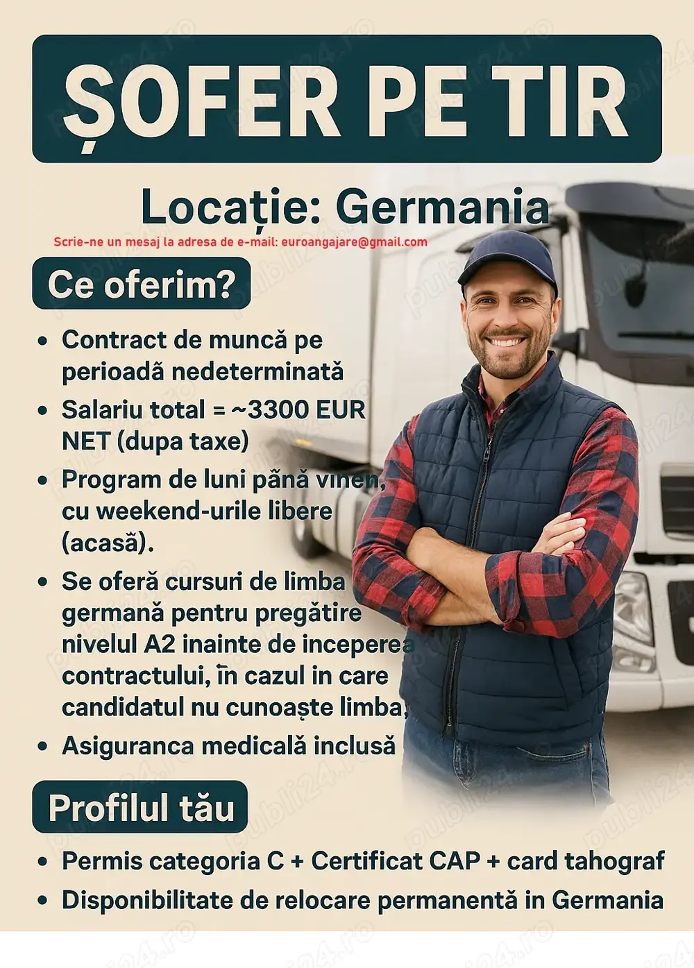 Șofer pe TIR Locație: Germania Șofer pe TIR Locație: Germania