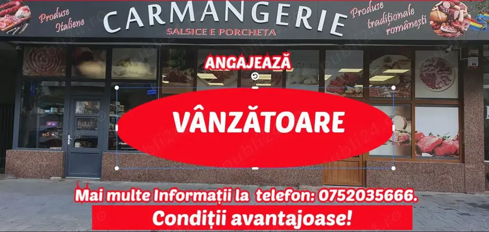 Carmangeria  Salsice e porcheta  angajează  Vânzătoare 