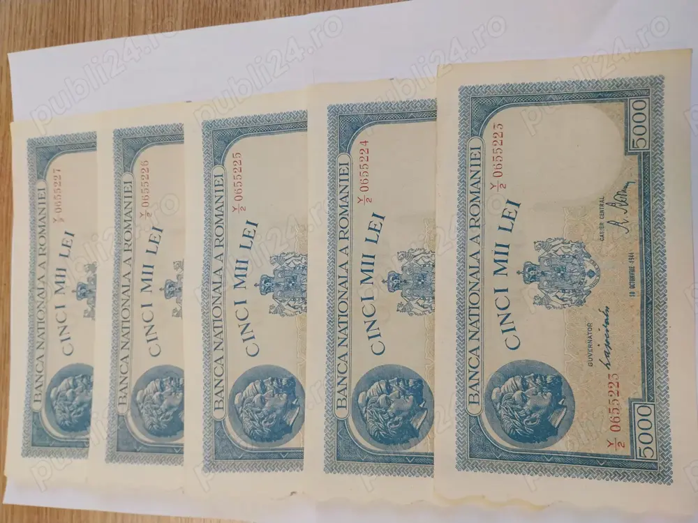 Bancnote vechi 5000 lei 1941,consecutive UNC