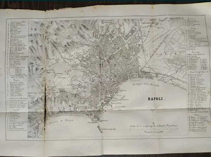 Harta veche oras Napoli Italia anii 1850