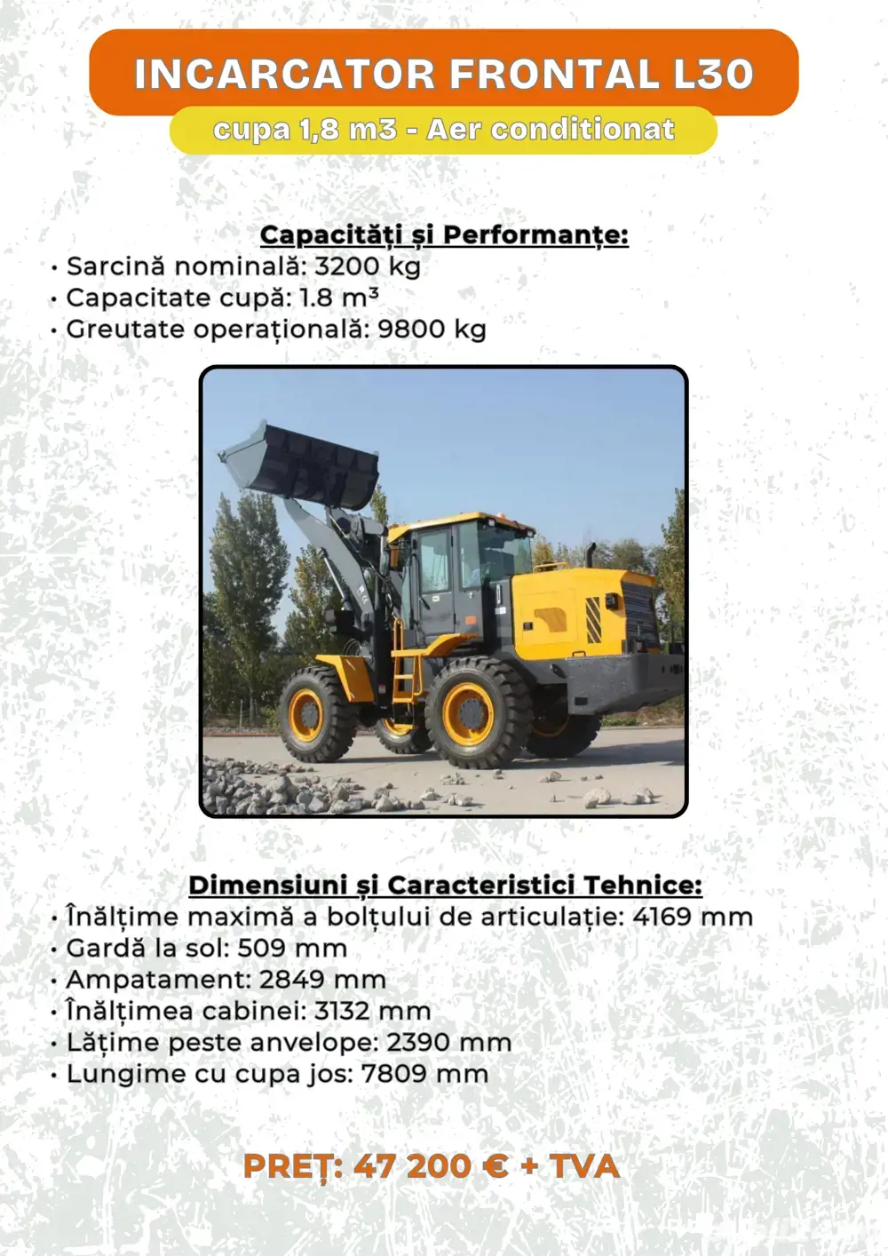 utilaje constructii, buldoexcavator, excavator, incarcator, concasor