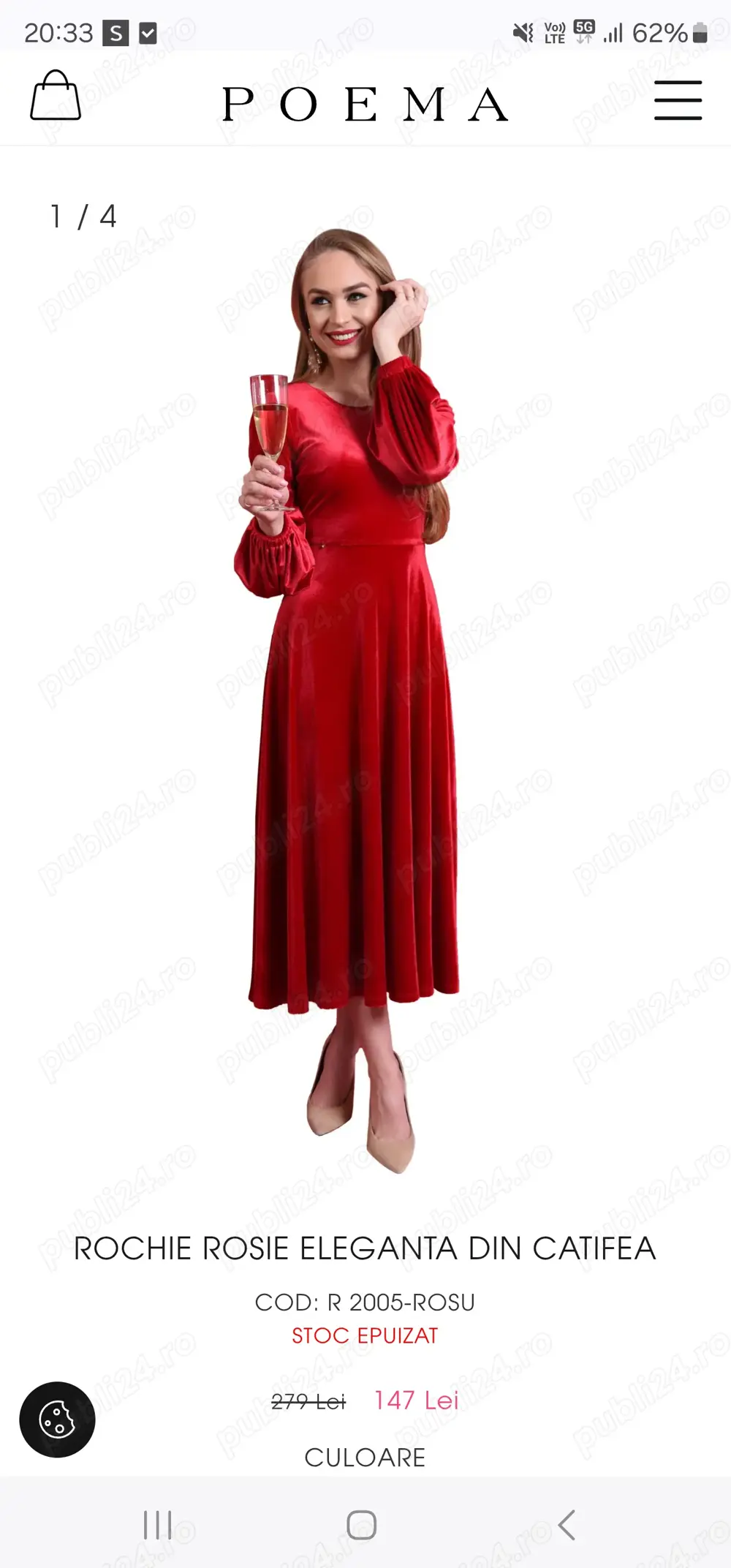 Rochie Poema nouă fără etichetă din catifea bordo 