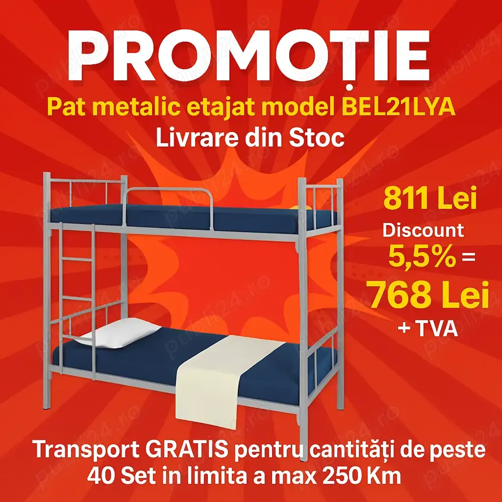 PROMOȚIE PAT Metalic Etajat   Model BEL21LYA - Livrare din stoc!