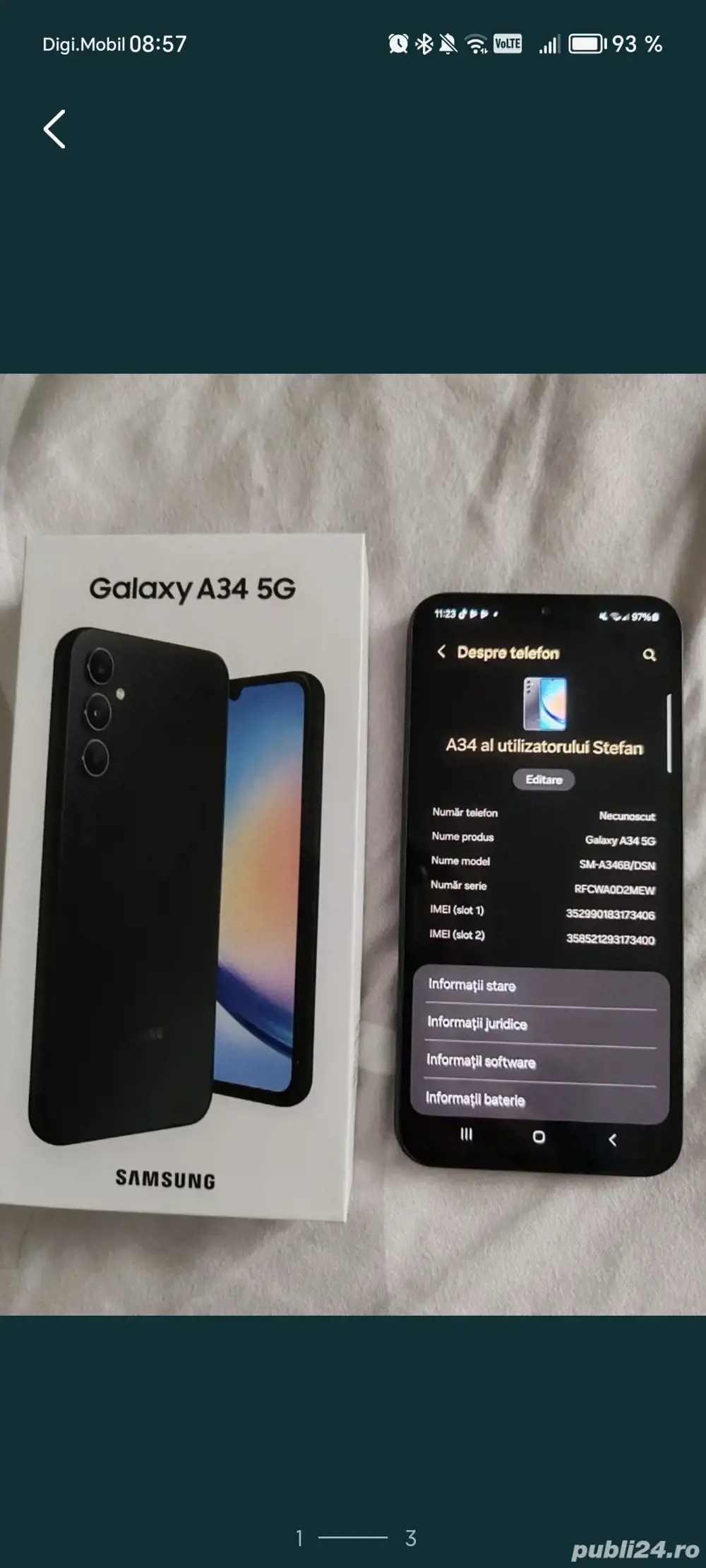 Telefon mobil Samsung Galaxy A34, Dual SIM, 6GB RAM, 128GB, 5G, Black