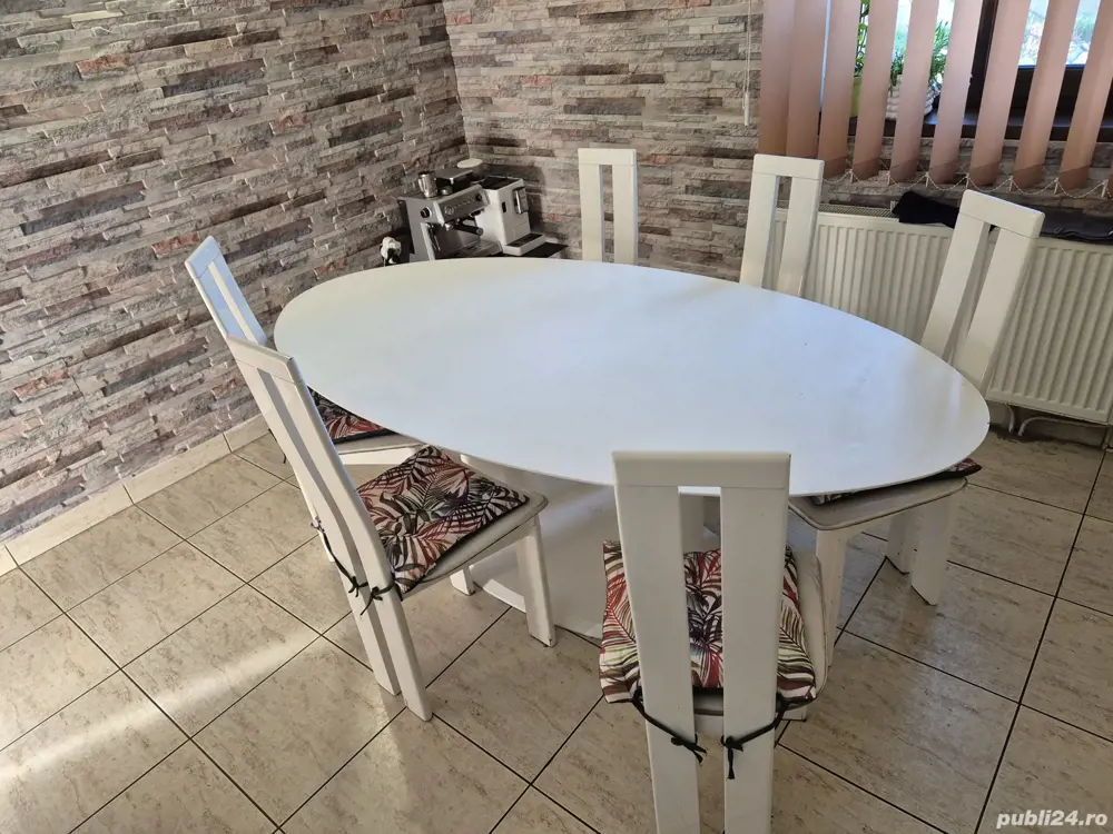 Masa cu scaune piele 6 persoane 